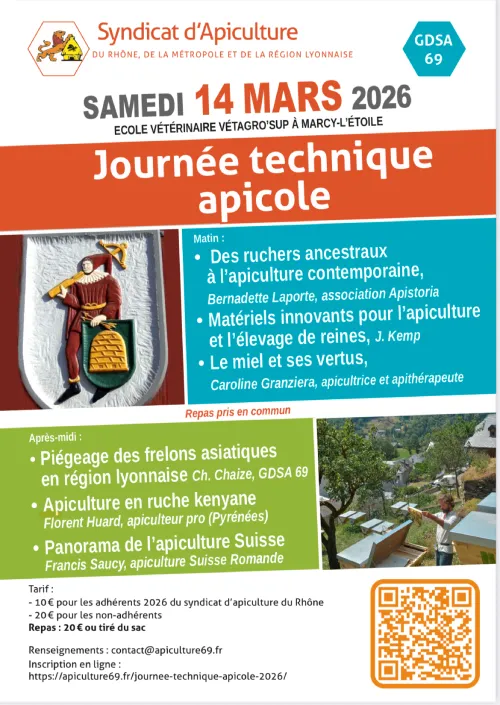 Programmation de la journée technique apicole du 14 Mars 2026 organisée par GDSA69 et intervention F Huard
