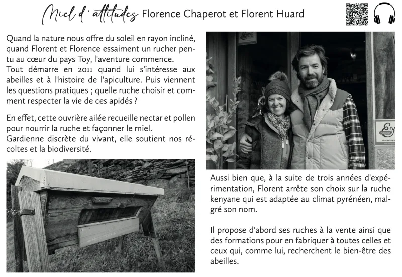 Article sur le Rucher Pendu dans Le Serin 1ere page de l'article du journal le Serin où l'on voit Florent Huard et Florence et une ruche kenyane